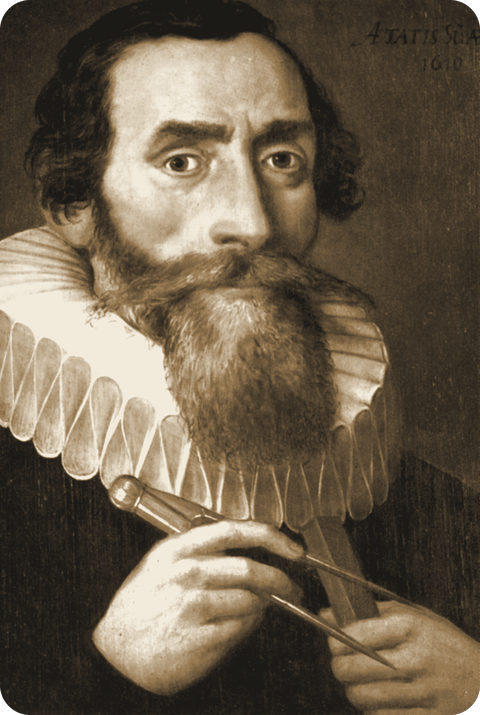 Kepler Light logo: Johannes Kepler holding a compass